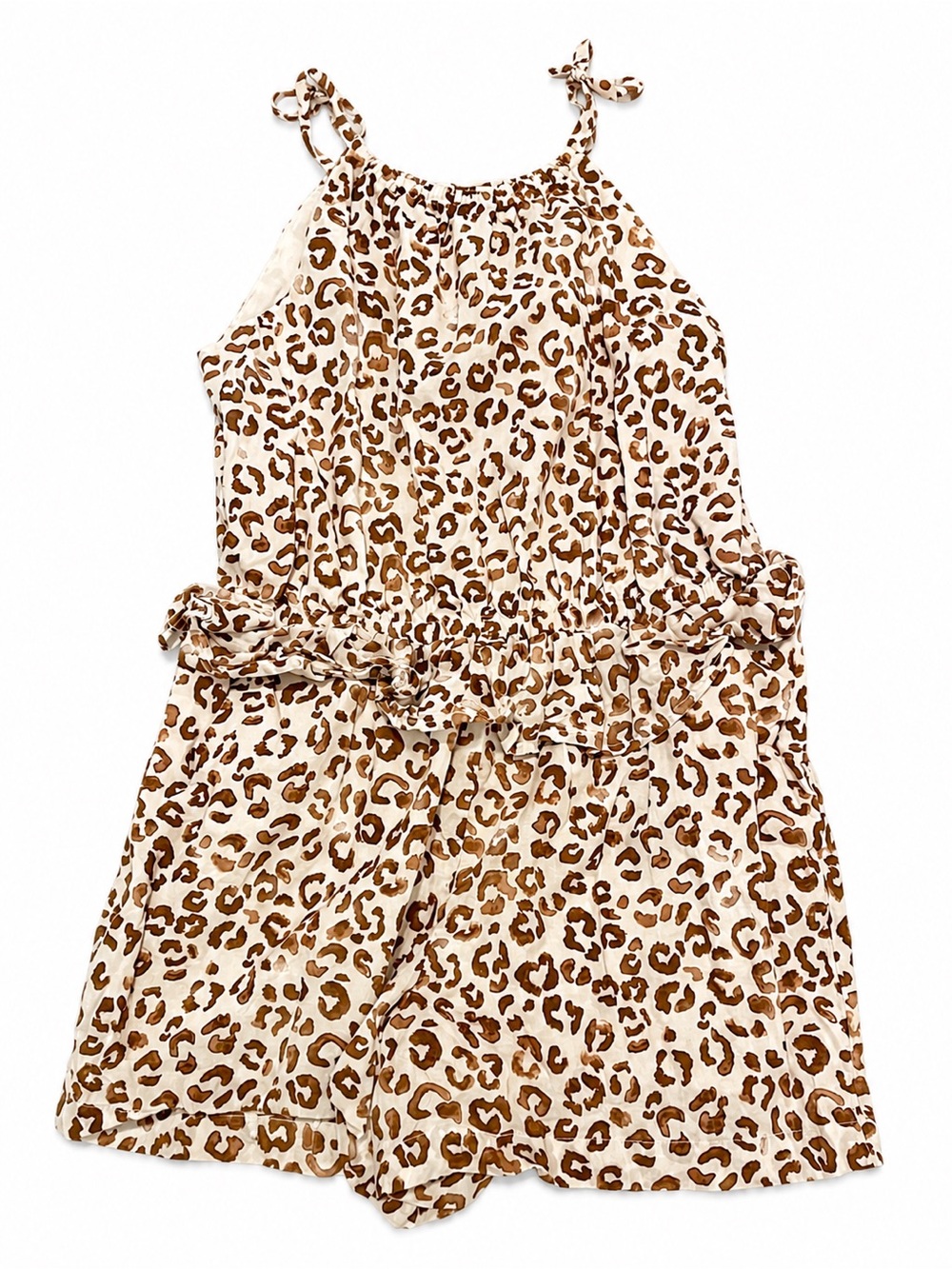 Girls Janie and Jack Leopard Print Romper in Brown and Cream